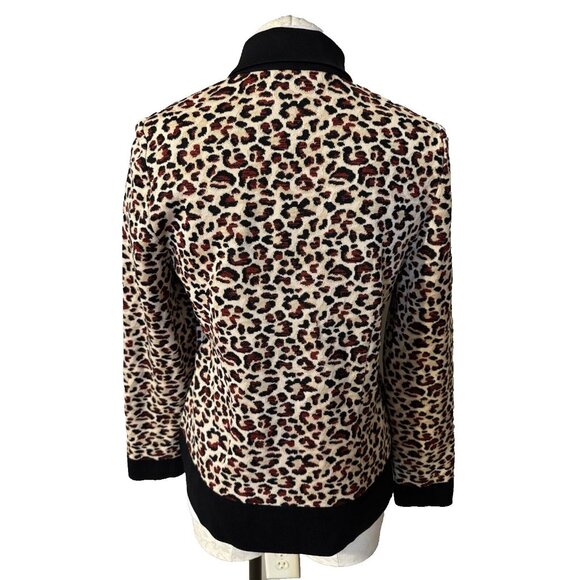 Misook Jacket Cardigan Animal Print Black Red Brown M Medium Stretch Career - Picture 4 of 10